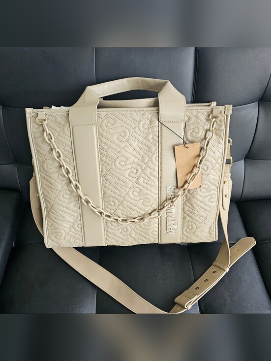 Steve Madden Handbags - BNWT Beige Quilted Tote Bag with Chain and Adjustable Strap